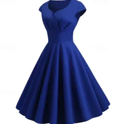 Retro Vintage 1950s Cocktail Dress Knee Length Dress Flare Dress Christmas Party Dress Normal A-Line V Neck Fancy Dress Women's Carnival New Year Masquerade Vacation Casual Dress Adults' Dress
