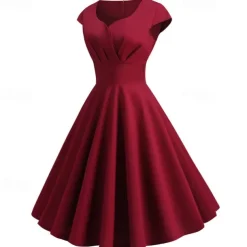Retro Vintage 1950s Cocktail Dress Knee Length Dress Flare Dress Christmas Party Dress Normal A-Line V Neck Fancy Dress Women's Carnival New Year Masquerade Vacation Casual Dress Adults' Dress