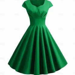 Retro Vintage 1950s Cocktail Dress Knee Length Dress Flare Dress Christmas Party Dress Normal A-Line V Neck Fancy Dress Women's Carnival New Year Masquerade Vacation Casual Dress Adults' Dress