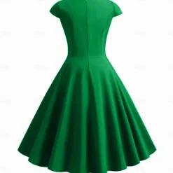 Retro Vintage 1950s Cocktail Dress Knee Length Dress Flare Dress Christmas Party Dress Normal A-Line V Neck Fancy Dress Women's Carnival New Year Masquerade Vacation Casual Dress Adults' Dress