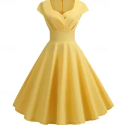 Retro Vintage 1950s Cocktail Dress Knee Length Dress Flare Dress Christmas Party Dress Normal A-Line V Neck Fancy Dress Women's Carnival New Year Masquerade Vacation Casual Dress Adults' Dress