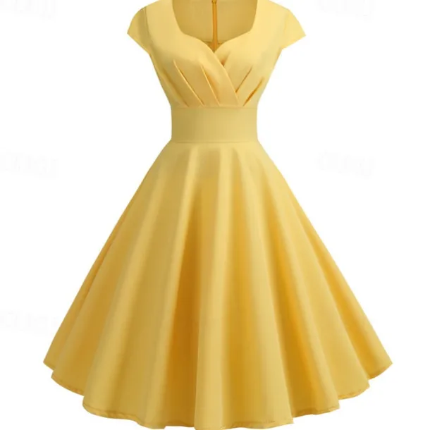 Retro Vintage 1950s Cocktail Dress Knee Length Dress Flare Dress Christmas Party Dress Normal A-Line V Neck Fancy Dress Women's Carnival New Year Masquerade Vacation Casual Dress Adults' Dress