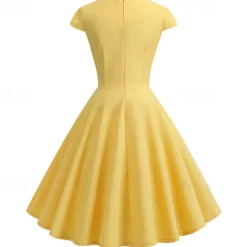 Retro Vintage 1950s Cocktail Dress Knee Length Dress Flare Dress Christmas Party Dress Normal A-Line V Neck Fancy Dress Women's Carnival New Year Masquerade Vacation Casual Dress Adults' Dress