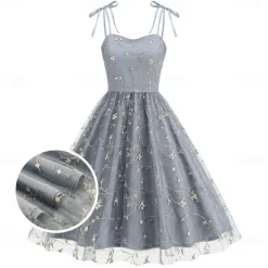 Retro Vintage 1950s Cocktail Dress Dress Flare Dress Embroidered Grid / Plaid Flower / Floral Fancy Dress Women's Masquerade Event / Party Bachelorette Party Festival Adults' Dress Homecoming Dresses