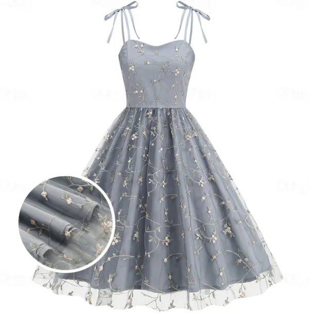 Retro Vintage 1950s Cocktail Dress Dress Flare Dress Embroidered Grid / Plaid Flower / Floral Fancy Dress Women's Masquerade Event / Party Bachelorette Party Festival Adults' Dress Homecoming Dresses