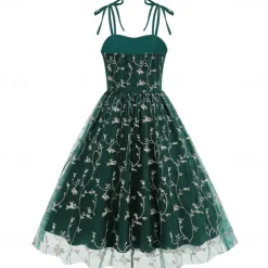 Retro Vintage 1950s Cocktail Dress Dress Flare Dress Embroidered Grid / Plaid Flower / Floral Fancy Dress Women's Masquerade Event / Party Bachelorette Party Festival Adults' Dress Homecoming Dresses