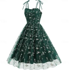 Retro Vintage 1950s Cocktail Dress Dress Flare Dress Embroidered Grid / Plaid Flower / Floral Fancy Dress Women's Masquerade Event / Party Bachelorette Party Festival Adults' Dress Homecoming Dresses