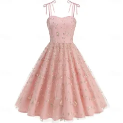 Retro Vintage 1950s Cocktail Dress Dress Flare Dress Embroidered Grid / Plaid Flower / Floral Fancy Dress Women's Masquerade Event / Party Bachelorette Party Festival Adults' Dress Homecoming Dresses