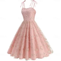 Retro Vintage 1950s Cocktail Dress Dress Flare Dress Embroidered Grid / Plaid Flower / Floral Fancy Dress Women's Masquerade Event / Party Bachelorette Party Festival Adults' Dress Homecoming Dresses