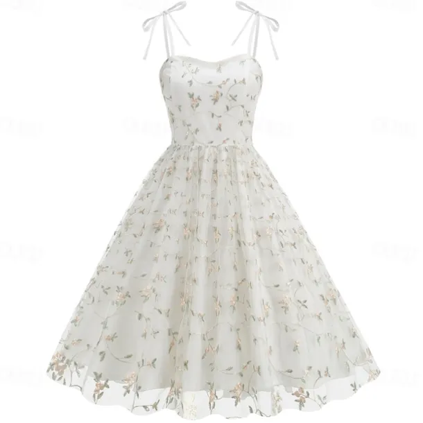 Retro Vintage 1950s Cocktail Dress Dress Flare Dress Embroidered Grid / Plaid Flower / Floral Fancy Dress Women's Masquerade Event / Party Bachelorette Party Festival Adults' Dress Homecoming Dresses