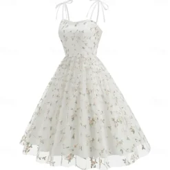 Retro Vintage 1950s Cocktail Dress Dress Flare Dress Embroidered Grid / Plaid Flower / Floral Fancy Dress Women's Masquerade Event / Party Bachelorette Party Festival Adults' Dress Homecoming Dresses