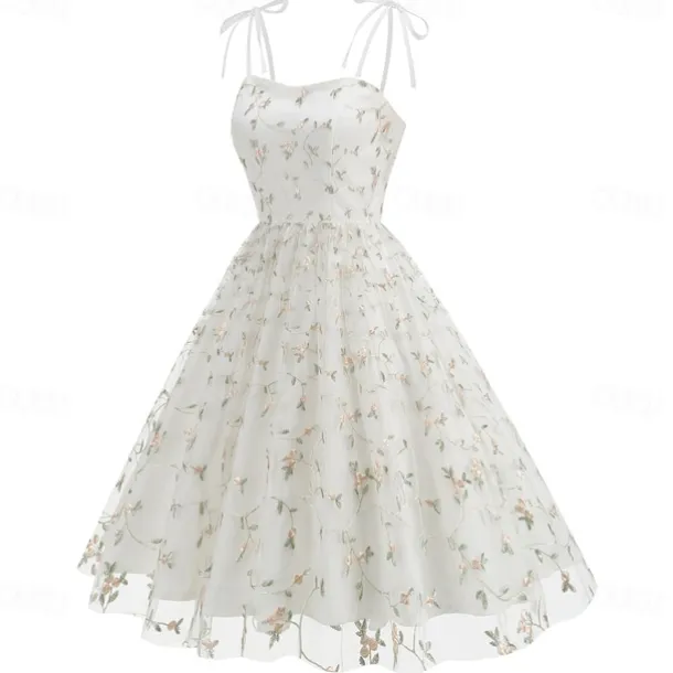 Retro Vintage 1950s Cocktail Dress Dress Flare Dress Embroidered Grid / Plaid Flower / Floral Fancy Dress Women's Masquerade Event / Party Bachelorette Party Festival Adults' Dress Homecoming Dresses