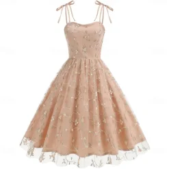 Retro Vintage 1950s Cocktail Dress Dress Flare Dress Embroidered Grid / Plaid Flower / Floral Fancy Dress Women's Masquerade Event / Party Bachelorette Party Festival Adults' Dress Homecoming Dresses