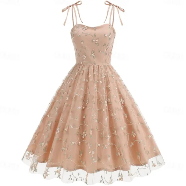 Retro Vintage 1950s Cocktail Dress Dress Flare Dress Embroidered Grid / Plaid Flower / Floral Fancy Dress Women's Masquerade Event / Party Bachelorette Party Festival Adults' Dress Homecoming Dresses