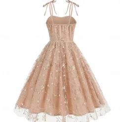 Retro Vintage 1950s Cocktail Dress Dress Flare Dress Embroidered Grid / Plaid Flower / Floral Fancy Dress Women's Masquerade Event / Party Bachelorette Party Festival Adults' Dress Homecoming Dresses