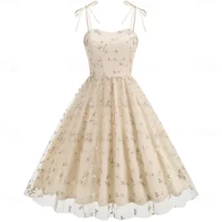 Retro Vintage 1950s Cocktail Dress Dress Flare Dress Embroidered Grid / Plaid Flower / Floral Fancy Dress Women's Masquerade Event / Party Bachelorette Party Festival Adults' Dress Homecoming Dresses