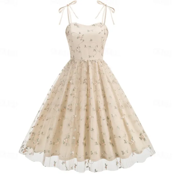 Retro Vintage 1950s Cocktail Dress Dress Flare Dress Embroidered Grid / Plaid Flower / Floral Fancy Dress Women's Masquerade Event / Party Bachelorette Party Festival Adults' Dress Homecoming Dresses