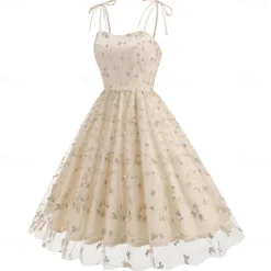 Retro Vintage 1950s Cocktail Dress Dress Flare Dress Embroidered Grid / Plaid Flower / Floral Fancy Dress Women's Masquerade Event / Party Bachelorette Party Festival Adults' Dress Homecoming Dresses