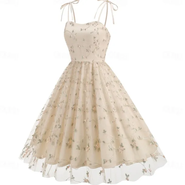 Retro Vintage 1950s Cocktail Dress Dress Flare Dress Embroidered Grid / Plaid Flower / Floral Fancy Dress Women's Masquerade Event / Party Bachelorette Party Festival Adults' Dress Homecoming Dresses