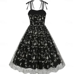 Retro Vintage 1950s Cocktail Dress Dress Flare Dress Embroidered Grid / Plaid Flower / Floral Fancy Dress Women's Masquerade Event / Party Bachelorette Party Festival Adults' Dress Homecoming Dresses