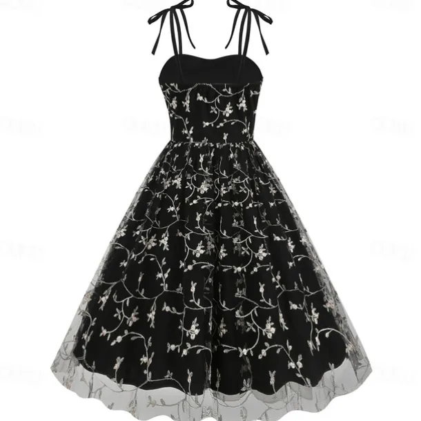 Retro Vintage 1950s Cocktail Dress Dress Flare Dress Embroidered Grid / Plaid Flower / Floral Fancy Dress Women's Masquerade Event / Party Bachelorette Party Festival Adults' Dress Homecoming Dresses