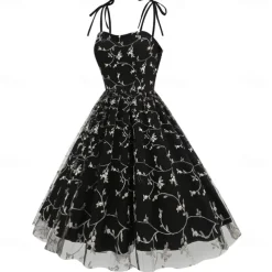 Retro Vintage 1950s Cocktail Dress Dress Flare Dress Embroidered Grid / Plaid Flower / Floral Fancy Dress Women's Masquerade Event / Party Bachelorette Party Festival Adults' Dress Homecoming Dresses