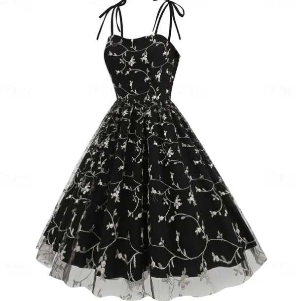 Retro Vintage 1950s Cocktail Dress Dress Flare Dress Embroidered Grid / Plaid Flower / Floral Fancy Dress Women's Masquerade Event / Party Bachelorette Party Festival Adults' Dress Homecoming Dresses