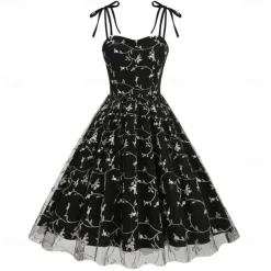 Retro Vintage 1950s Cocktail Dress Dress Flare Dress Embroidered Grid / Plaid Flower / Floral Fancy Dress Women's Masquerade Event / Party Bachelorette Party Festival Adults' Dress Homecoming Dresses