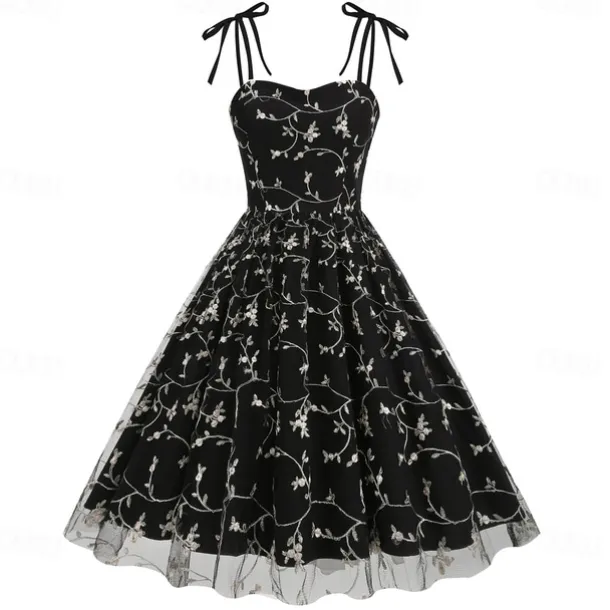 Retro Vintage 1950s Cocktail Dress Dress Flare Dress Embroidered Grid / Plaid Flower / Floral Fancy Dress Women's Masquerade Event / Party Bachelorette Party Festival Adults' Dress Homecoming Dresses