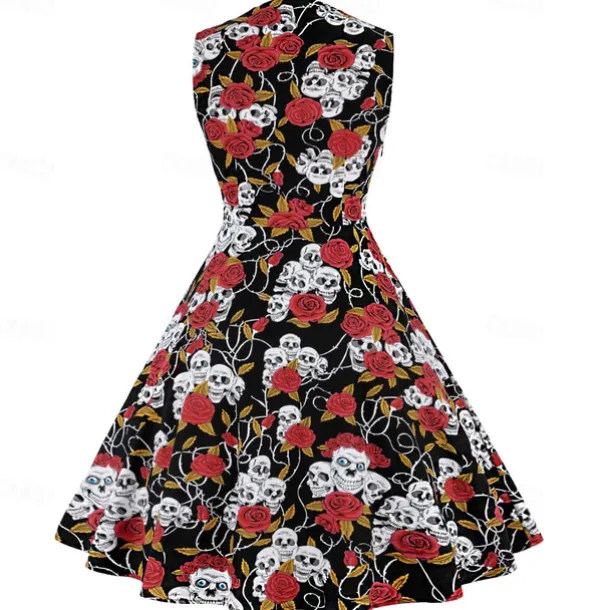Retro Vintage 1950s Cocktail Dress Dress Flare Dress Polka Dot Skull Fancy Dress Women's Event / Party Bachelorette Party Festival Adults' Dress Homecoming Dresses