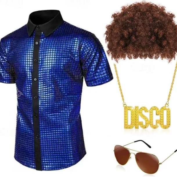Retro Vintage 1970s Disco Cosplay Costume Outfits Cosplay Fancy Dress Men's Carnival Masquerade Party / Evening Pride Parade Pride Month Adults' Blouse Glasses Neckwear Spring & Summer