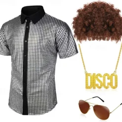 Retro Vintage 1970s Disco Cosplay Costume Outfits Cosplay Fancy Dress Men's Carnival Masquerade Party / Evening Pride Parade Pride Month Adults' Blouse Glasses Neckwear Spring & Summer
