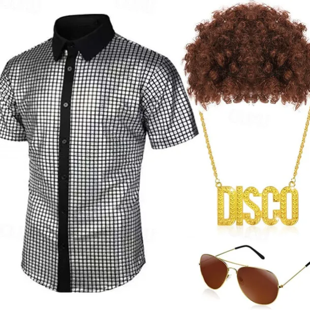 Retro Vintage 1970s Disco Cosplay Costume Outfits Cosplay Fancy Dress Men's Carnival Masquerade Party / Evening Pride Parade Pride Month Adults' Blouse Glasses Neckwear Spring & Summer
