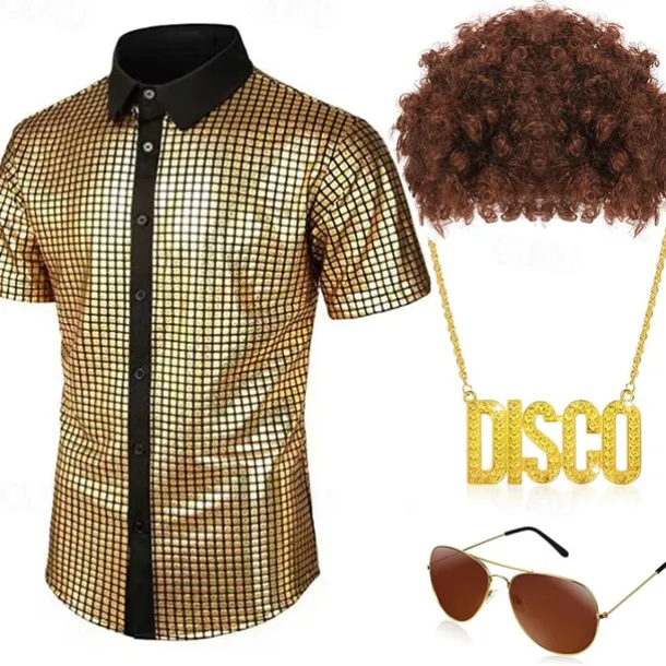 Retro Vintage 1970s Disco Cosplay Costume Outfits Cosplay Fancy Dress Men's Carnival Masquerade Party / Evening Pride Parade Pride Month Adults' Blouse Glasses Neckwear Spring & Summer