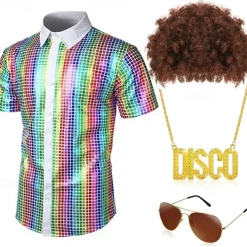 Retro Vintage 1970s Disco Cosplay Costume Outfits Cosplay Fancy Dress Men's Carnival Masquerade Party / Evening Pride Parade Pride Month Adults' Blouse Glasses Neckwear Spring & Summer