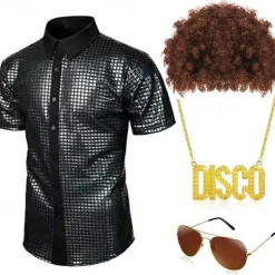 Retro Vintage 1970s Disco Cosplay Costume Outfits Cosplay Fancy Dress Men's Carnival Masquerade Party / Evening Pride Parade Pride Month Adults' Blouse Glasses Neckwear Spring & Summer