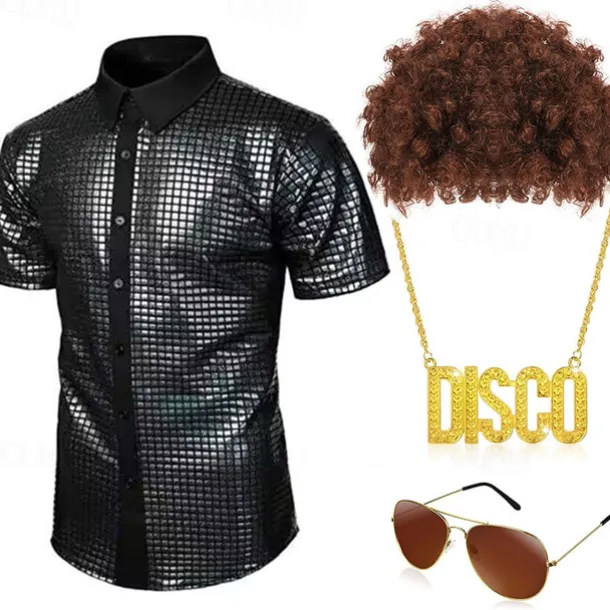 Retro Vintage 1970s Disco Cosplay Costume Outfits Cosplay Fancy Dress Men's Carnival Masquerade Party / Evening Pride Parade Pride Month Adults' Blouse Glasses Neckwear Spring & Summer