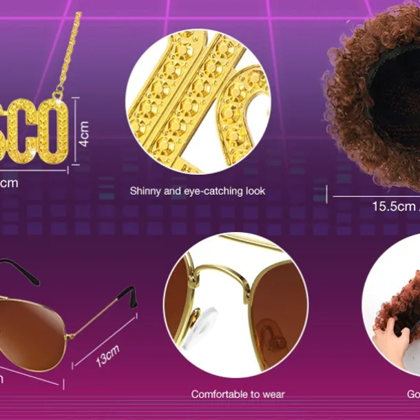 Retro Vintage 1970s Disco Cosplay Costume Outfits Cosplay Fancy Dress Men's Carnival Masquerade Party / Evening Pride Parade Pride Month Adults' Blouse Glasses Neckwear Spring & Summer