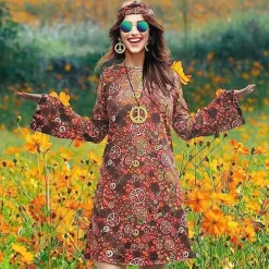 Retro Vintage 1970s Disco Dress Headband Flare Cuff Sleeve Hippie Fancy Dress Women's Carnival Masquerade Party / Evening Pride Parade Pride Month Adults' Dress Headband