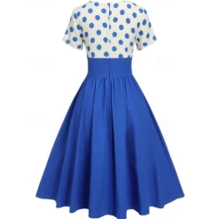 Retro Vintage 1950s Grease Outfits Rockabilly Midi Dress Swing Dress Flare Dress High Waist Polka dots A-Line Deep V Fancy Dress Women's Carnival New Year Tea Party Casual Daily Retro Adults' Dress
