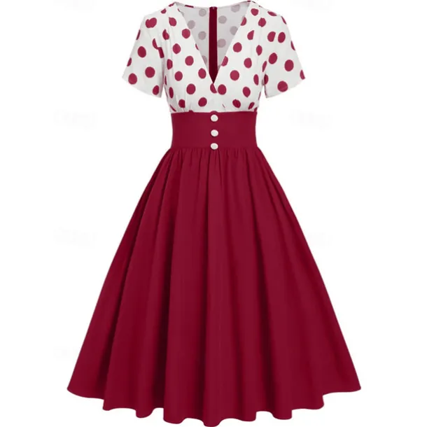 Retro Vintage 1950s Grease Outfits Rockabilly Midi Dress Swing Dress Flare Dress High Waist Polka dots A-Line Deep V Fancy Dress Women's Carnival New Year Tea Party Casual Daily Retro Adults' Dress