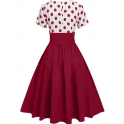Retro Vintage 1950s Grease Outfits Rockabilly Midi Dress Swing Dress Flare Dress High Waist Polka dots A-Line Deep V Fancy Dress Women's Carnival New Year Tea Party Casual Daily Retro Adults' Dress