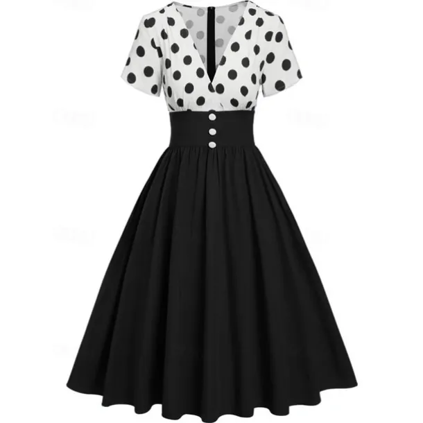 Retro Vintage 1950s Grease Outfits Rockabilly Midi Dress Swing Dress Flare Dress High Waist Polka dots A-Line Deep V Fancy Dress Women's Carnival New Year Tea Party Casual Daily Retro Adults' Dress