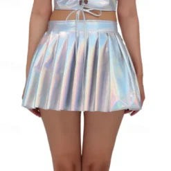 Retro Vintage 1980s Mini Skirt Disco Shiny Latex Patent Metallic Fancy Dress Women's Halloween Carnival Pride Parade Pride Month Adults' Skirt Summer
