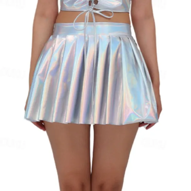 Retro Vintage 1980s Mini Skirt Disco Shiny Latex Patent Metallic Fancy Dress Women's Halloween Carnival Pride Parade Pride Month Adults' Skirt Summer
