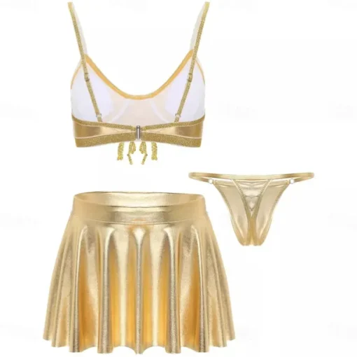 Retro Vintage 1980s Rave Skirt Outfits Crop Top Disco Shiny Latex Patent Metallic Fancy Dress Women's Pride Halloween Carnival Music Festival Pride Parade Pride Month Adults' Skirt Pants Bra Summer