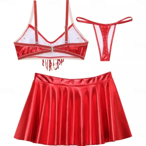 Retro Vintage 1980s Rave Skirt Outfits Crop Top Disco Shiny Latex Patent Metallic Fancy Dress Women's Pride Halloween Carnival Music Festival Pride Parade Pride Month Adults' Skirt Pants Bra Summer