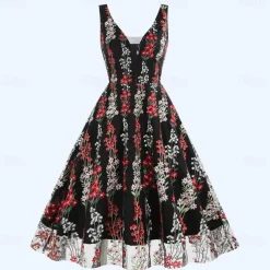 Retro Vintage 1950s Rockabilly Dress A-Line Dress Swing Dress Flower / Floral Fancy Dress Women's Halloween Carnival Masquerade Daily Wear Bachelorette Party Adults Dress Homecoming Dresses
