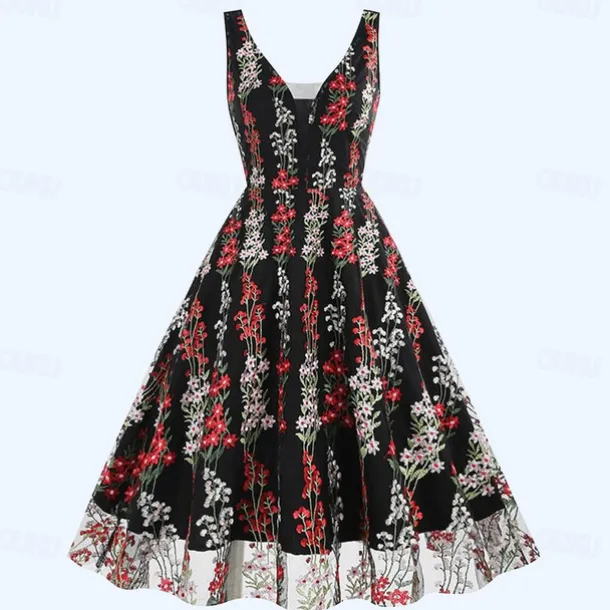Retro Vintage 1950s Rockabilly Dress A-Line Dress Swing Dress Flower / Floral Fancy Dress Women's Halloween Carnival Masquerade Daily Wear Bachelorette Party Adults Dress Homecoming Dresses