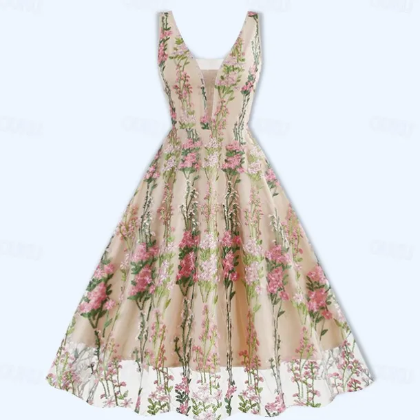 Retro Vintage 1950s Rockabilly Dress A-Line Dress Swing Dress Flower / Floral Fancy Dress Women's Halloween Carnival Masquerade Daily Wear Bachelorette Party Adults Dress Homecoming Dresses
